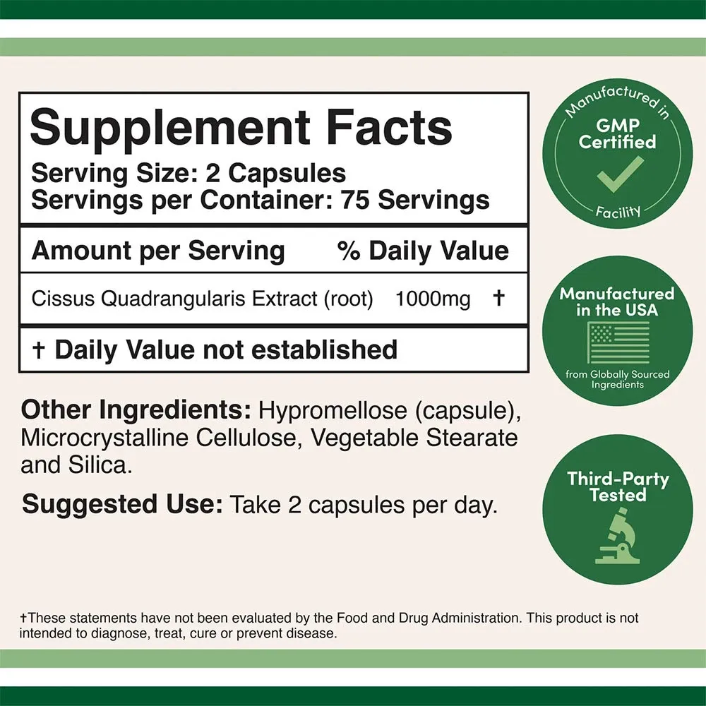 Double Wood Supplements Cissus Quadrangularis Extract (150 Capsules) - Image 2