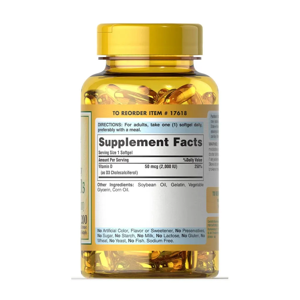 Puritans Pride Vitamin D3 2000 IU (200 Softgels) - Bild 6