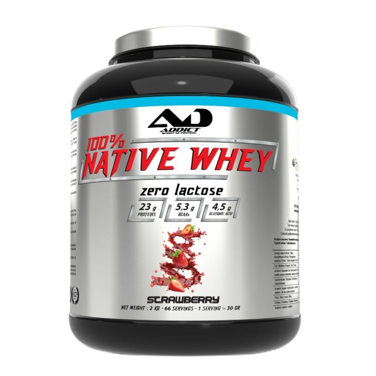 Addict Sport Nutrition - 100% Native Whey Laktosefri, Jordbær + 2000 g