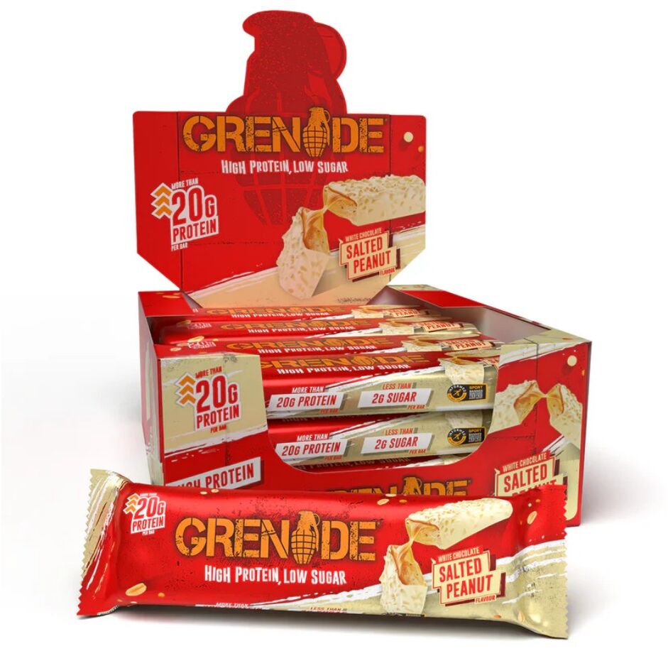 Grenade Proteinbarer, hvid chokolade med saltede jordnødder (EAN 5060811386842) 12 x 60 g