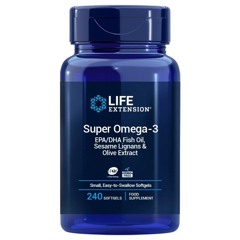 LIFE EXTENSION Super Omega-3 EPA/DHA med sesamlignaner og olivenekstrakt EU-version (240 let at sluge sgels)