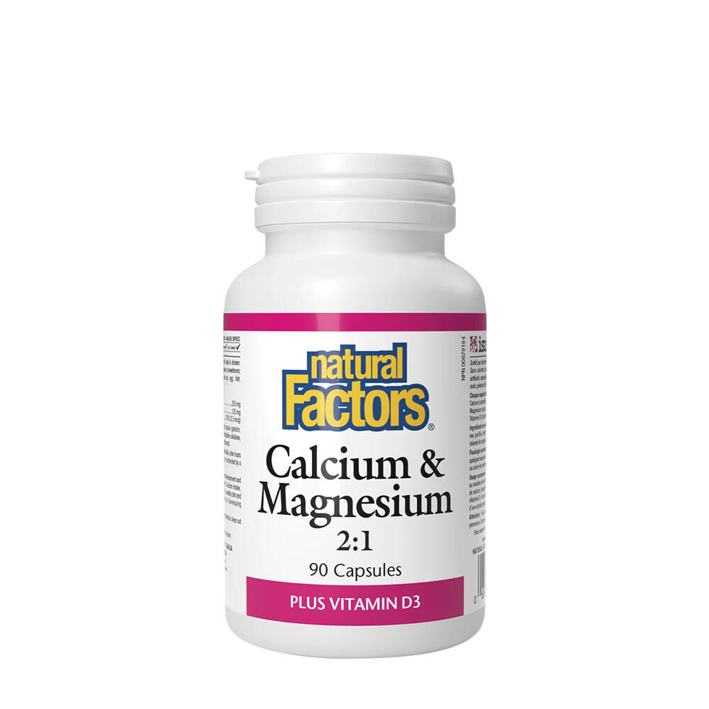 Natural Factors Calcium & Magnesium 2:1 Plus Vitamin D3 (90 Capsules) - Viking Supplements