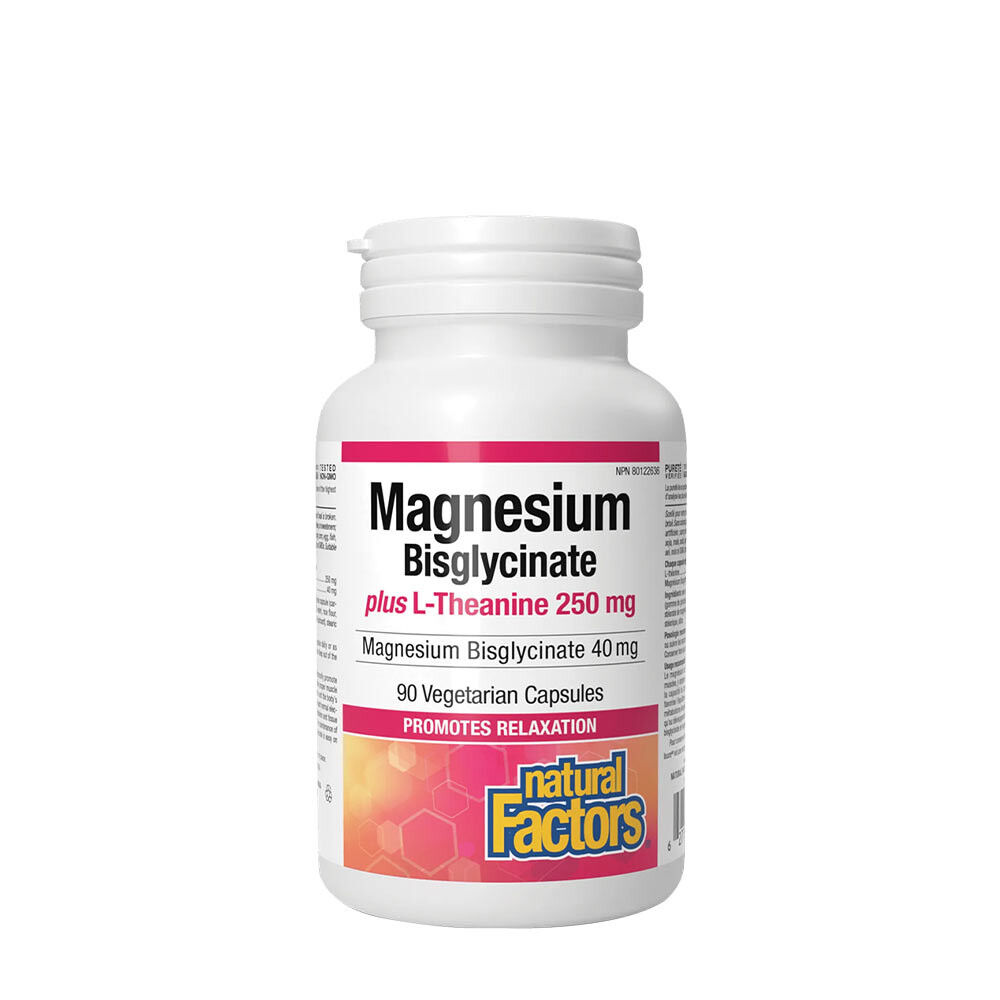Natural Factors – Magnesium Bisglycinat 100 mg plus L-Theanin 250 mg (90 kapsler)
