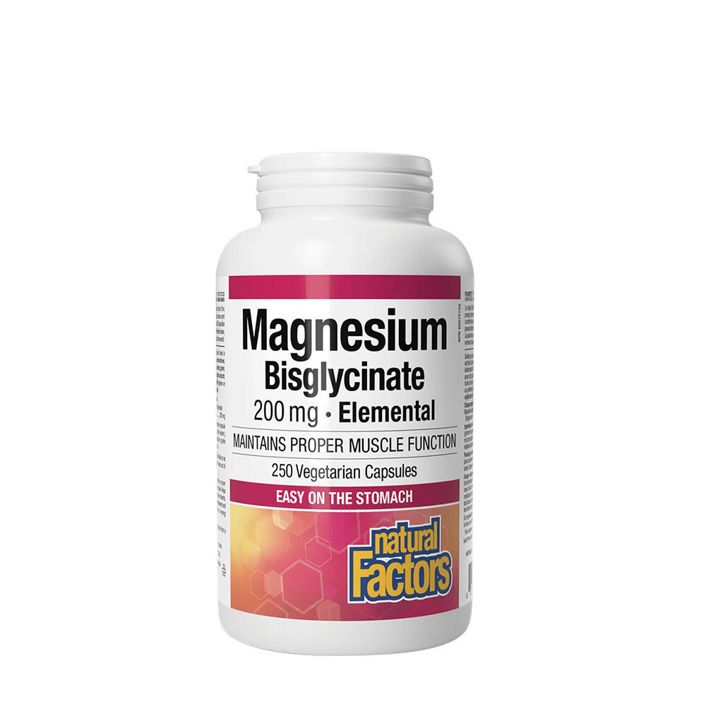 Natural Factors Magnesiumbisglycinat, rent, 200 mg (250 kapsler) billede