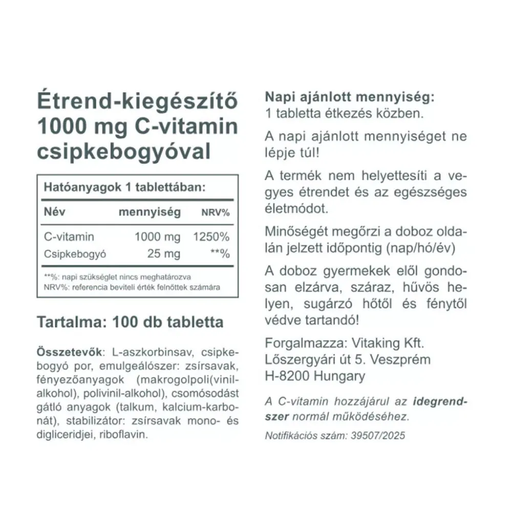 Vitaking C-1000 mg with Rosehip 25mg (100 Tablets) - Image 2
