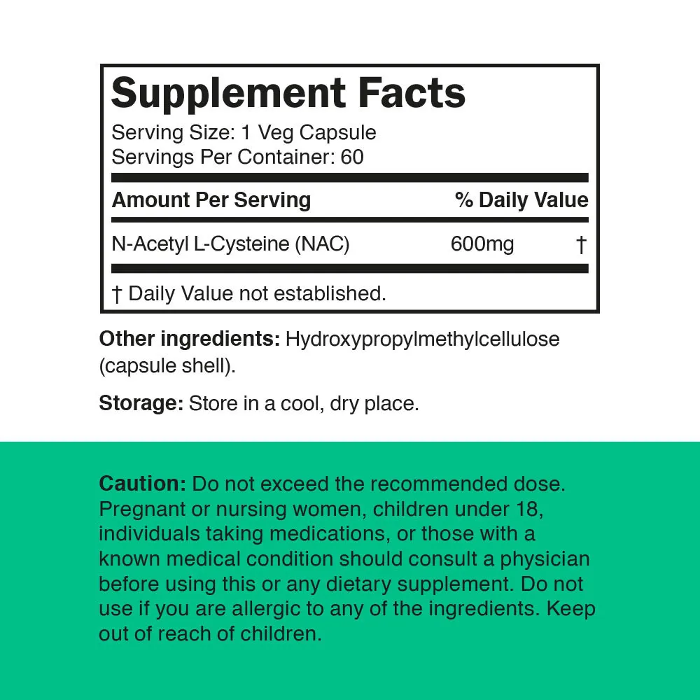 Vitamin360 NAC 600 mg - N-Acetyl L-Cysteine (60 Veg Capsules) - Image 2